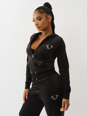 True Religion Hoodie Wing Velour Zip Jet Black