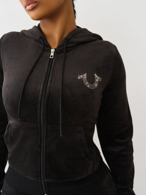 True Religion Hoodie Wing Velour Zip Jet Black