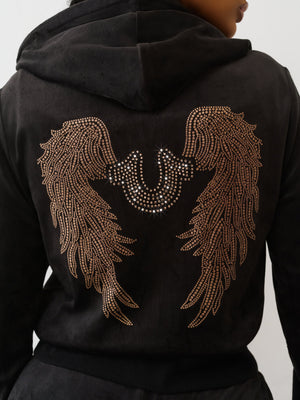 True Religion Hoodie Wing Velour Zip Jet Black