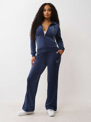 True Religion Wing Velour Zip Hoodie Blue