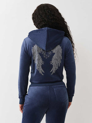True Religion Wing Velour Zip Hoodie Blue