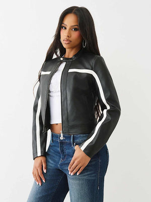 True Religion Jackets Cropped Biker Jet Black