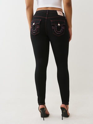 True Religion Jeans Jennie Sn Crystal Flap Skinny Rinse Black