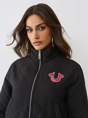 True Religion Hs Quilted Zip Up Jacket Jet Black