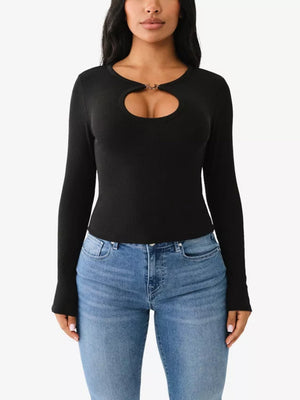 True Religion Horseshoe T-Shirt Charm Cutout Black