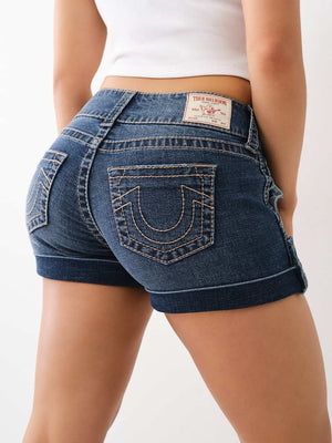 True Religion Sammy Shorts Mid Rise Big T Medium Wash