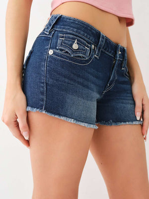 True Religion Shorts Joey Embroidered Low Rise Denim
