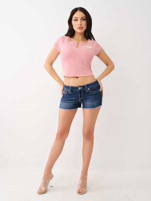 True Religion Shorts Joey Embroidered Low Rise Denim