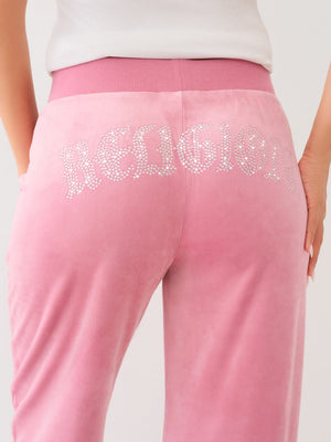 True Religion Crystal Wing Track Pants Stright Leg Heather Rose