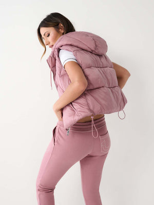 True Religion Jacket Ladies Foil Puffer Vest Wistful Mauve