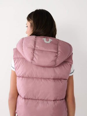 True Religion Jacket Ladies Foil Puffer Vest Wistful Mauve