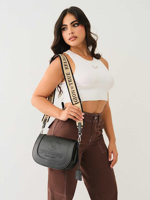 True Religion Stitched Horseshoe Flap Bag Black