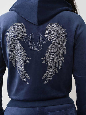 True Religion Wing Velour Zip Hoodie Blue