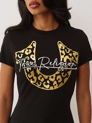 True Religion T-Shirt Tr Leopard Crew Jet Black