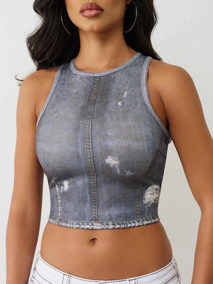 True Religion Indigo Terry Halter Top Print