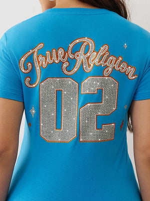 True Religion T-Shirt Sporty Crystal V Neck Blithe