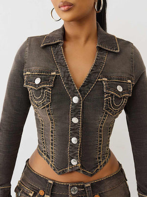 True Religion Denim Jacket Brown Denim Ls Super T Cocoa Crumble