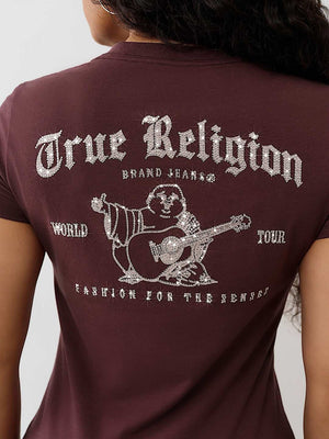True Religion T-Shirt Crystal Buddha V Neck Ss Fudge