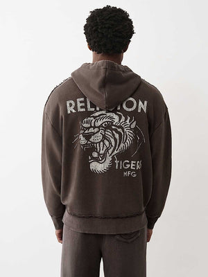 True Religion Hoodie Tiger Vintage Up Dark Brown