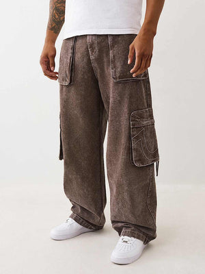 True Religion Cargo Pants Big T Fashion Washed Brown