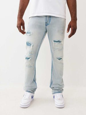 True Religion Jeans Stacked Rocco Big T Nf Travel Breeze Lt Wash W/ Rips