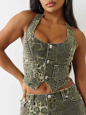 True Religion Top Halter Big T Camo Leopard