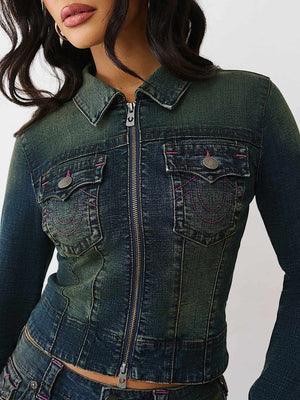 True Religion Denim Jacket Slim Zip Up Downtown Pulse