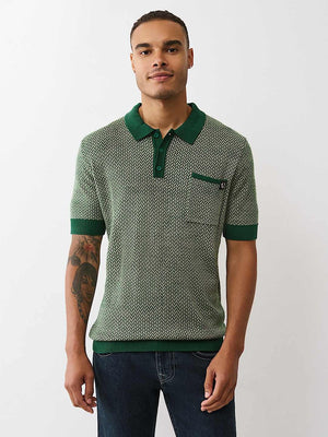 True Religion Ss Knit Polo Evergreen