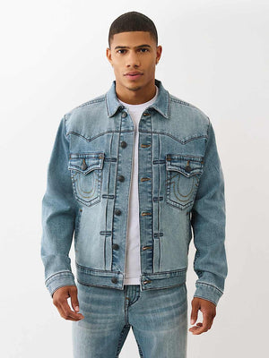 True Religion Sn Oversized Denim Jacket Seagrass Medium Wash