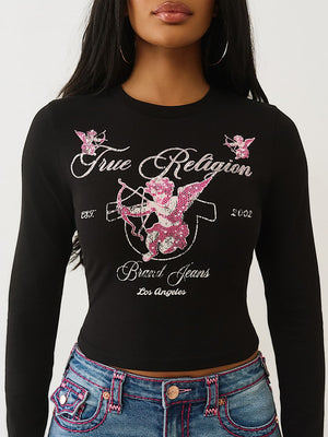 True Religion Crystal Cupid Ls Baby Tee Black