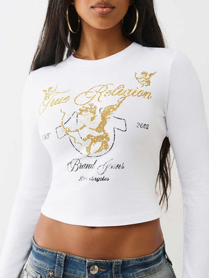 True Religion Crystal Cupid Ls Baby Tee Optic White
