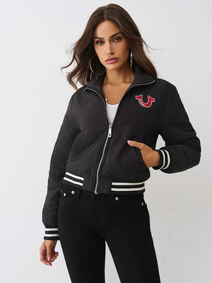 True Religion Hs Quilted Zip Up Jacket Jet Black