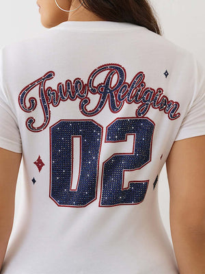 True Religion Sporty Crystal V Neck Tee Optic White