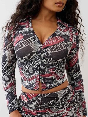 True Religion Branded Ls Top Aop Newspaper Print