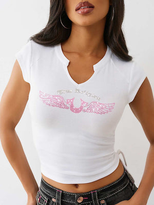True Religion Crystal V Notch Side Ruch Top Optic White