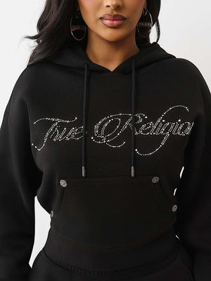 True Religion Crystal Cropped Relaxed Hoodie Jet Black
