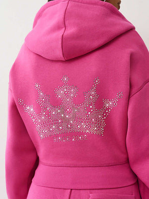 True Religion Crystal Cropped Relaxed Hoodie Very Berry