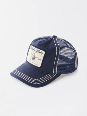 True Religion Concert Patch Big T Trucker Cap Ace Blue/ Natural