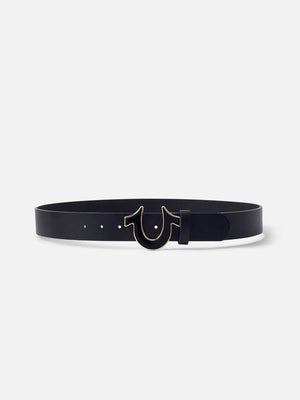 True Religion Gold Outline Hs Buckle Belt Black/ Gold