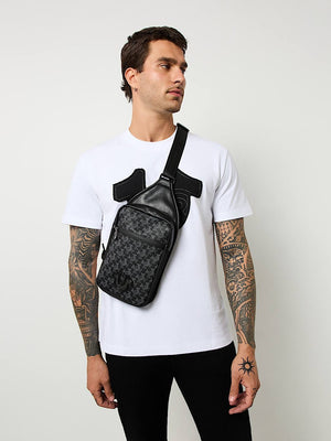 True Religion Hs Monogram Pu Sling Bag Black / Grey