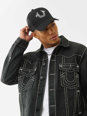 True Religion Crystal Trucker Cap Jet Black