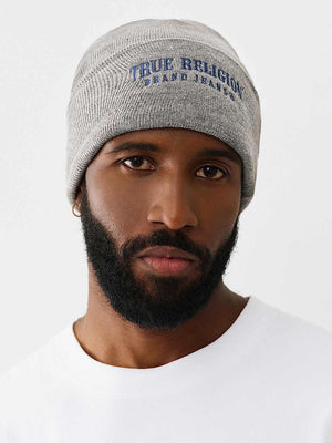 True Religion Arch Logo Beanie Heather Grey