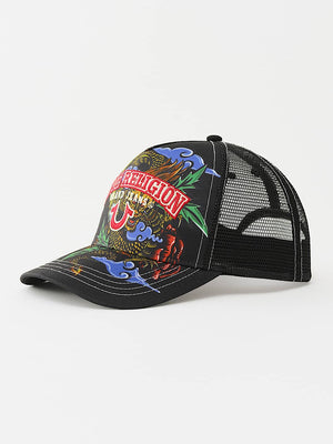True Religion Dragon Trucker Cap Jet Black