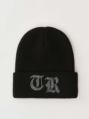 True Religion Crystal Old English Beanie Jet Black