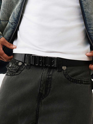 True Religion Logo Buckle Belt Jet Black