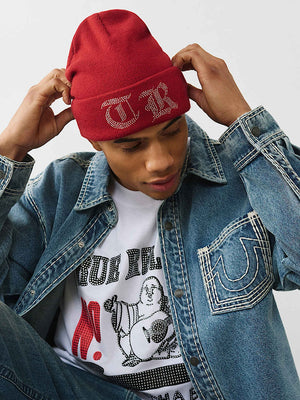 True Religion Crystal Old English Beanie Tawny Port