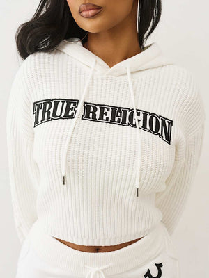 True Religion Sweater Hoodie Emb Pullover Winter White