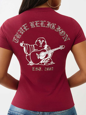 True Religion T-Shirt Crystal Crew Neck Rhubarb Red