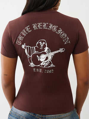 True Religion T-Shirt Crystal Crew Neck Bitter Chocolate