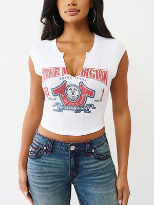 True Religion T-Shirt Distressed Buddha V Notch Ss Optic White